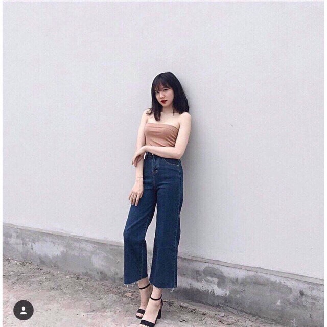 Quần culottes jeans baggy ống rộng ảnh thật