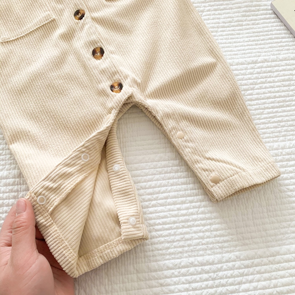 Bộ Áo Liền Quần Tay Dài Cài Nút Màu Trơn Thời Trang Thu Đông Cho Bé Trai/Gái