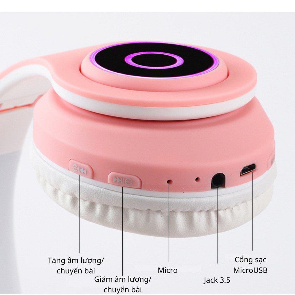 Tai Nghe Mèo Dễ Thương - Bluetooth 5.0 - Đèn Led Nhấp Nháy - MINSTORE