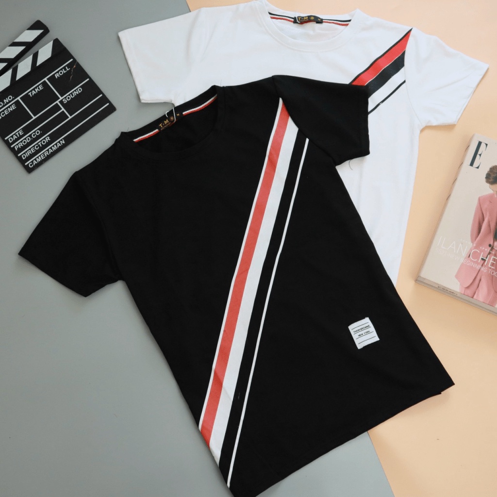 Áo Thun Nam Cổ Tròn Phối Sọc Đỏ Đen Chất Cotton Mềm Mát Thấm Hút Mồ Hôi Tốt Phù Hợp Mọi Lúc [NEW UNISEX]