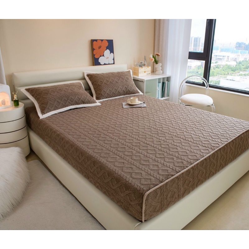 Ga cừu TAFURONG, ga len cừu mông cổ thế hệ mới, ga bọc đệm cao đếm 30cm tặng kèm 2 vỏ gối phối viền xinh xắn SHOP VŨ THỊ