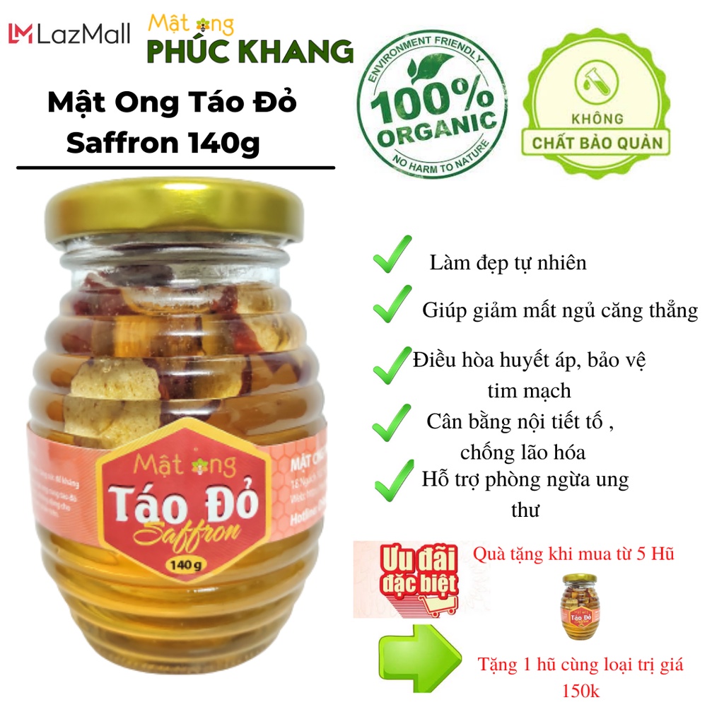 [Trợ Giá Dùng Thử ] Mật Ong Táo Đỏ Saffron PHÚC KHANG 140G - Làm Quà Biếu , Quà Tặng-  Chống lão hóa