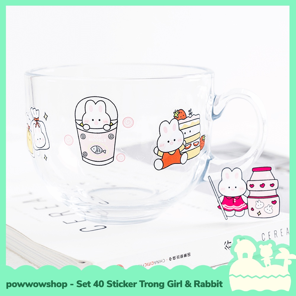 [Sẵn VN - Hỏa Tốc ] Bộ 40 Sticker Decal Trong Dán Trang Trí Vật Dụng RosyPosy Đáng Yêu Girld &amp; Rabbit