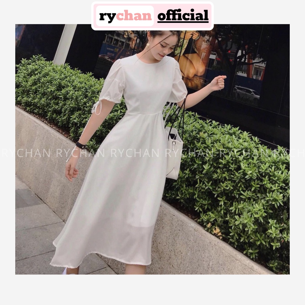 [ẢNH THẬT CUỐI] Đầm Xoè Midi Trắng Tay Nơ Có Lót - DX292