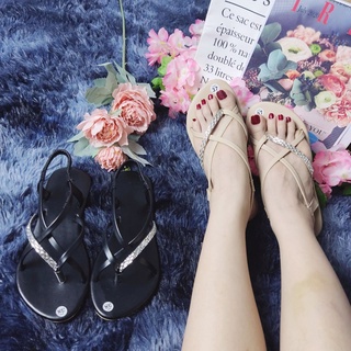 Giày Sandal nữ thời trang phối dây đính đá, thiết kế phối dây trẻ trung, dép xỏ ngón nữ mang đi học, đi chơi êm chân