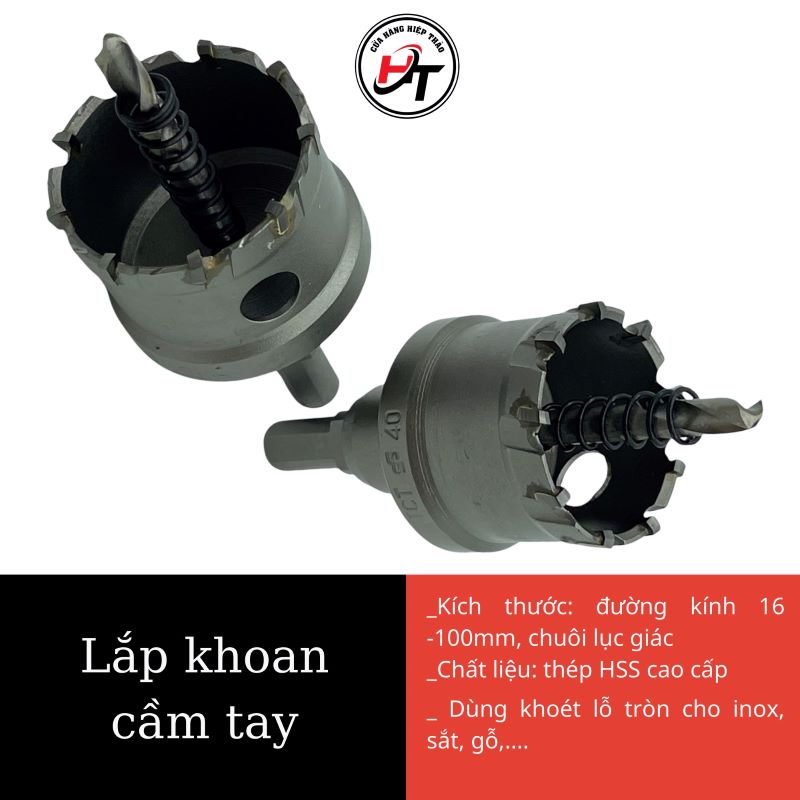 Mũi khoét sắt khoan lỗ tròn inox gỗ cao cấp đầu hợp kim TCT 32mm - 100mm KHKD32100