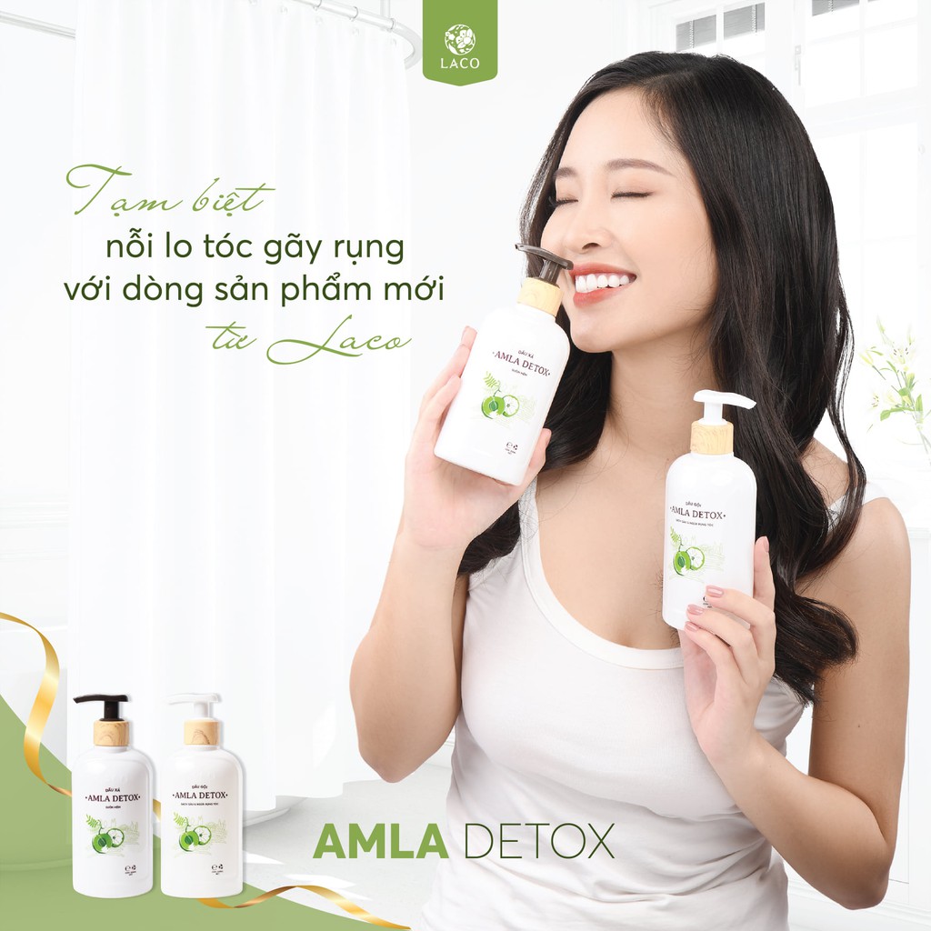 Dầu gội-Dầu xả Laco Amla Detox ngăn rụng tóc và kích thích mọc tóc sạch gàu hết ngứa giảm gãy rụng dưỡng tóc khoẻ mượt