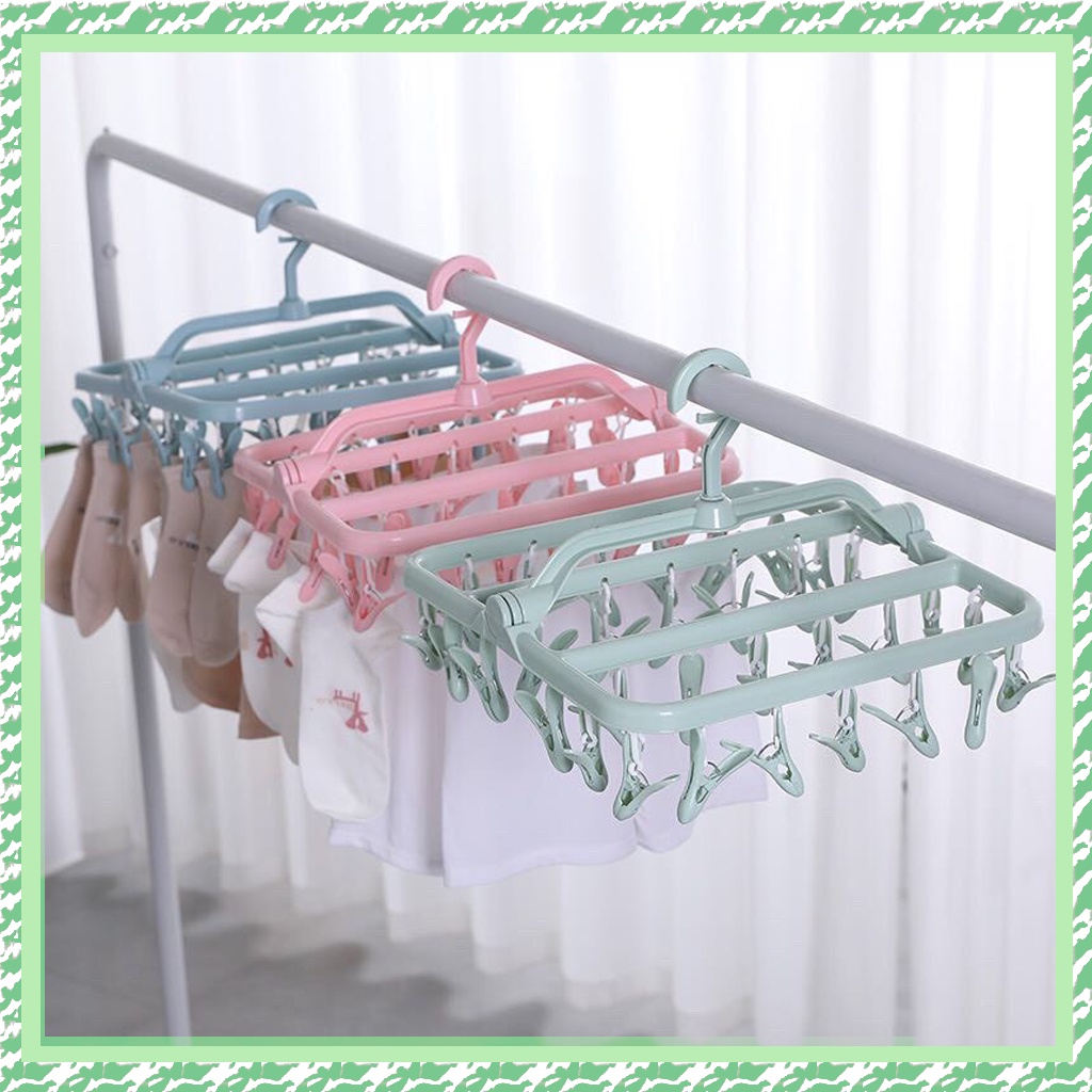 Móc Chùm Phơi Quần Áo, Đồ Baby, Tã, Đồ Nhỏ, Quần Lót Nam Nữ 32 Kẹp, gập gọn được