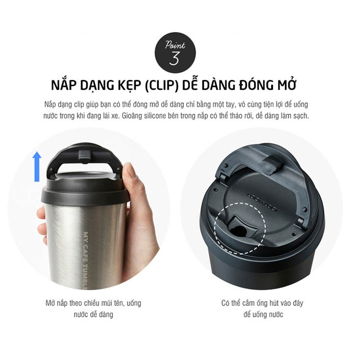 Bình nước giữ nhiệt Lock &amp; Lock CLIP TUMBLER 540ml - ly cà phê Inox giữ nhiệt LHC4151 có ống hút