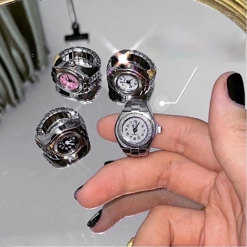 Nhẫn Mặt Đồng Hồ Mini Đính Đá Zircon Phong Cách Hàn Quốc
