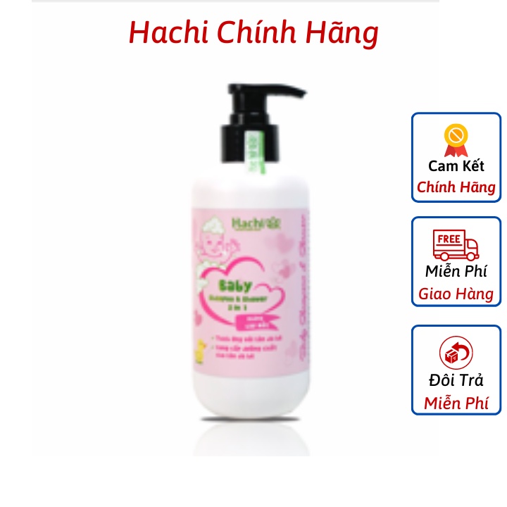 Dầu Tắm Gội Hachi Baby Trẻ Em 2 Trong 1 Không Cay Mắt Dành Cho Bé 350ml Màu Hồng [Chính Hãng] Sữa tắm trẻ em Hachi