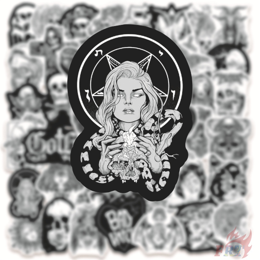 ❉ Miếng Dán Trang Trí Họa Tiết Màu Trắng Đen Phong Cách Gothic Cổ Điển Series 03 ❉ Bộ 50 Sticker Chống Thấm Nước Họa Tiết Doodle Hợp Thời Trang