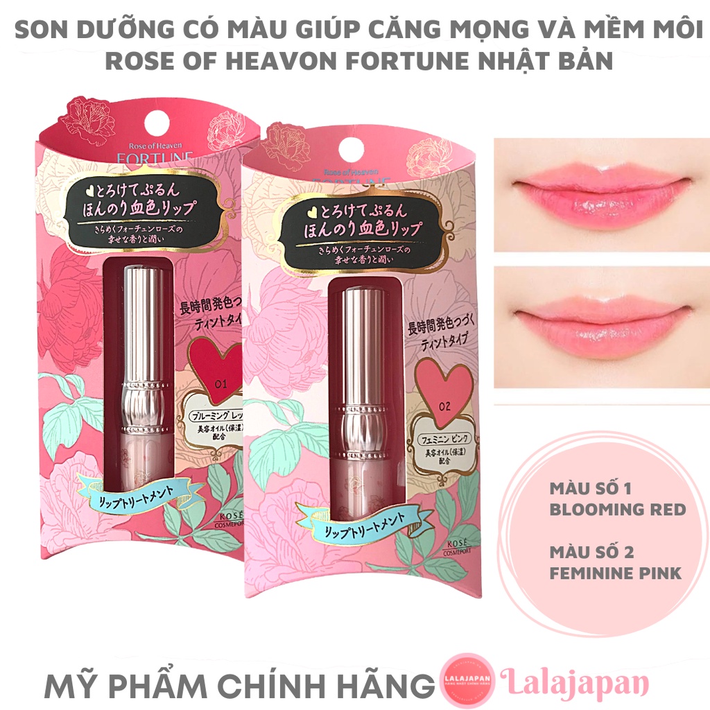 Son dưỡng môi có màu Fortune Rose of Heaven Nhật Bản dưỡng ẩm làm mềm môi, son dưỡng làm hồng môi Son Nhật
