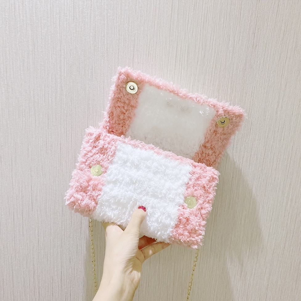 Túi tự đan handmade phối màu, túi đeo chéo len xù phong cách Hàn Quốc - Bộ phụ kiện đầy đủ LX205