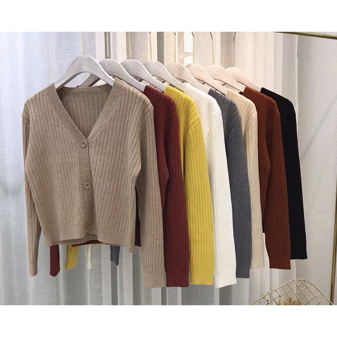 Áo Cardigan Len Áo khoác mỏng Nữ Dệt Kim Tay Dài Cổ V Basic Kiểu Quảng Châu T2B2