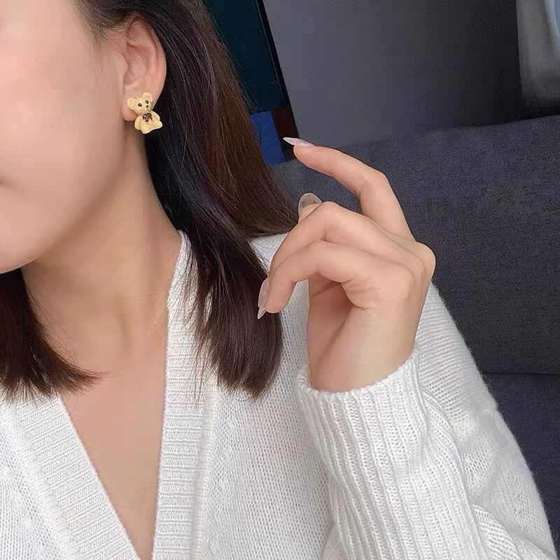 Khuyên tai chấu bạc S925 thiết kế gấu hoạt hình dễ thương