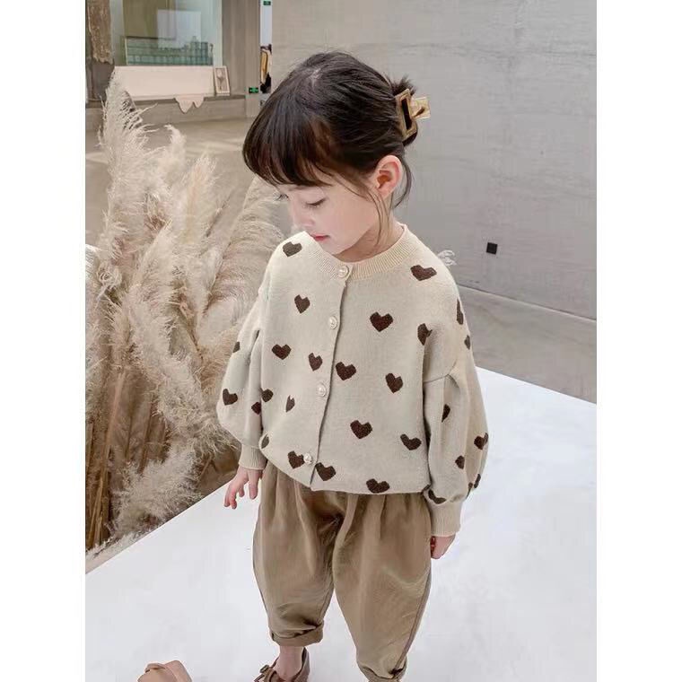 Áo khoác cardigan dệt kim tay dài dáng rộng phong cách phương Tây thời trang cho bé gái