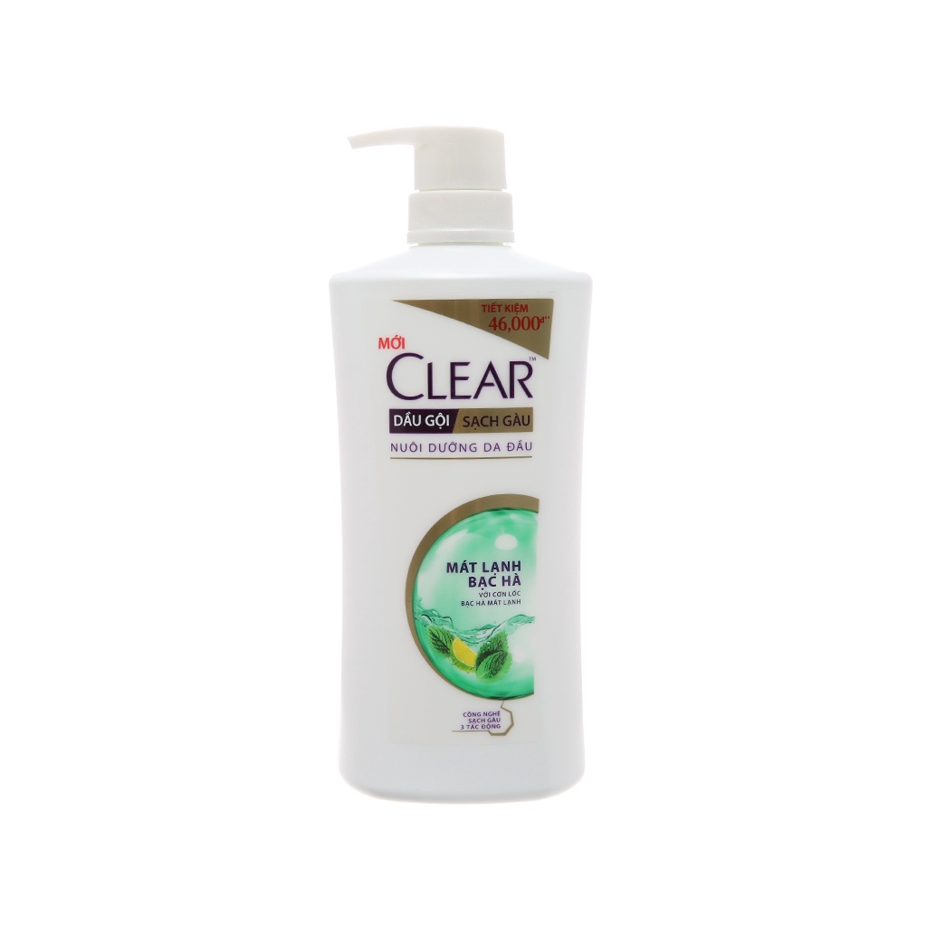 Dầu gội đầu Clear Sạch Gàu Mát Lạnh Bạc Hà Đánh Bay Gàu Ngứa Vi Khuẩn 640g (mẫu mới 630g)