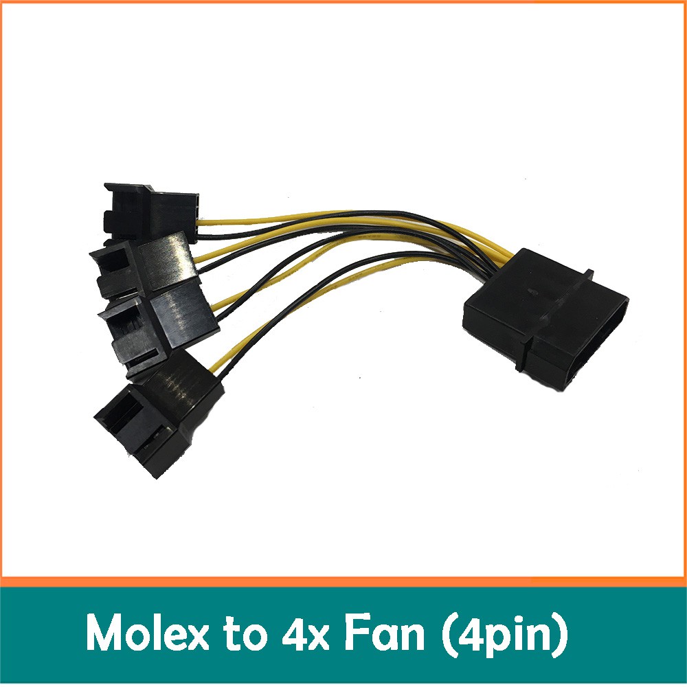 3x Jack nguồn Molex chia ra 4 fan máy tính (quạt chuẩn 4pin)
