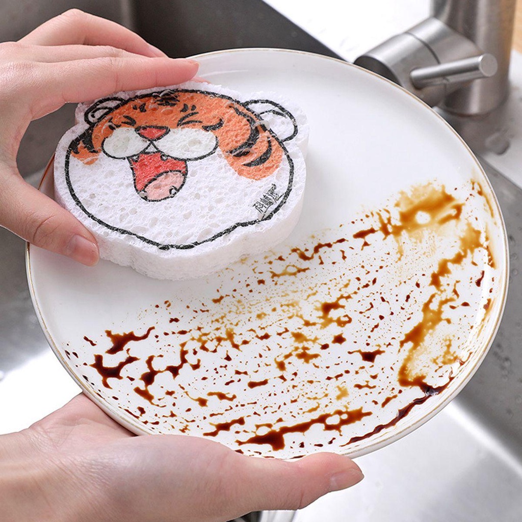 Miếng Bọt Biển Rửa Chén Chống Trầy Xước Hình Hổ Hoạt Hình Tái Sử Dụng Được