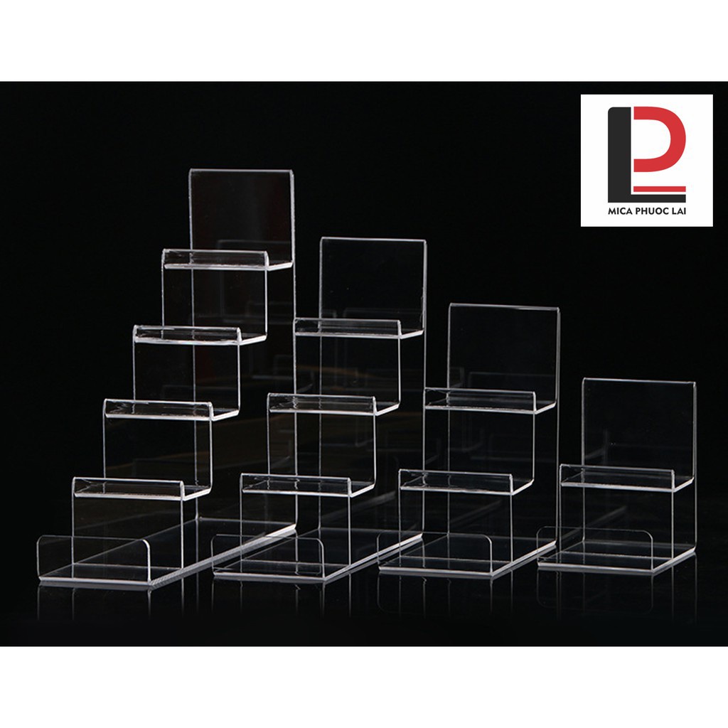 Kệ mica trưng bày ví, điện thoại, Giá đỡ bậc thang acrylic cao cấp
