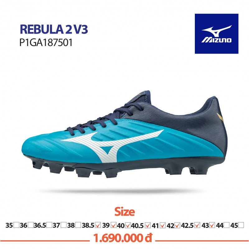 Mizuno Rebula 2v3 Xanh Trắng - Giày Bóng Đá Chính Hãng Sân Cỏ Tự Nhiên