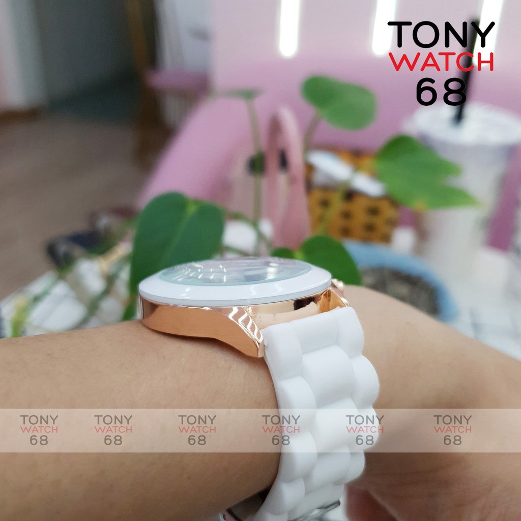 HÀNG CAO CẤP -  Đồng hồ cặp đôi nam nữ Geneva dây cao su trắng mặt kính cong độc đáo chính hãng Tony Watch 68  - Hàng Ca