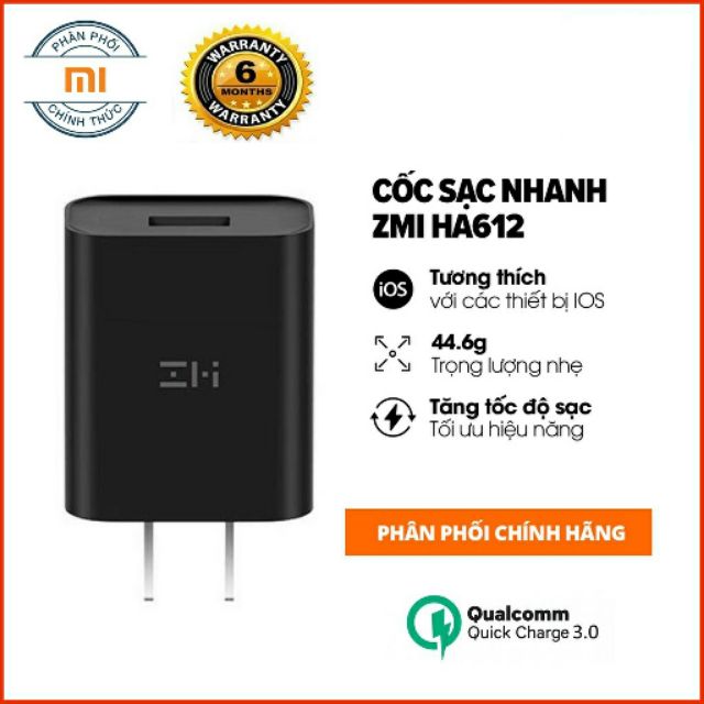 Adapter Sạc Nhanh Xiaomi ZMI HA612 QC 3.0 - Chính hãng phân phối