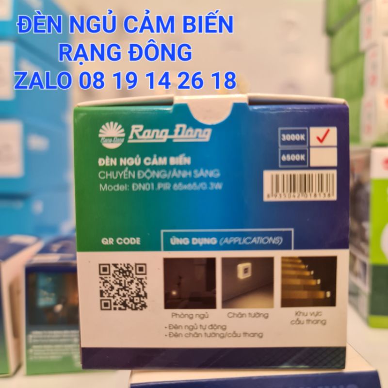 Đèn Ngủ Cảm Biến Rạng Đông 3W, 2 chế độ thông minh, Model: ĐN01.PIR 65x65/0.3W, ĐN02.LS 65x65/0.3W
