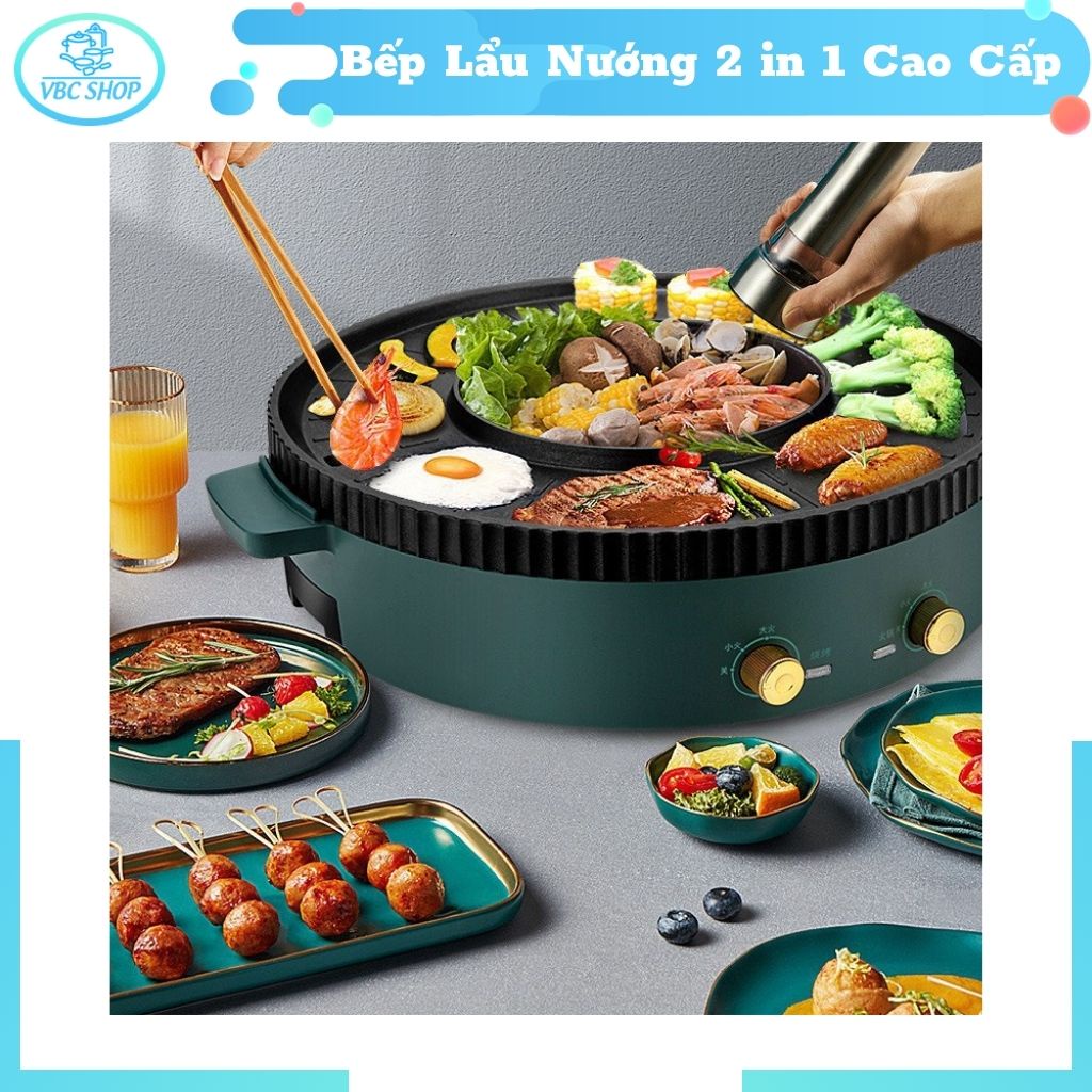 Bếp Lẩu Kiêm Nướng Điện Đa Năng Dễ Sử Dụng, Bếp Lẩu Nướng 2 Trong 1 HONGSHUANGXI Cao Cấp