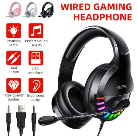 [Ready Stock] Online Classes Headphones Gaming Headset with Mic Headphones Microphone with Breathing light for PC Laptop Tablet Smart Phone