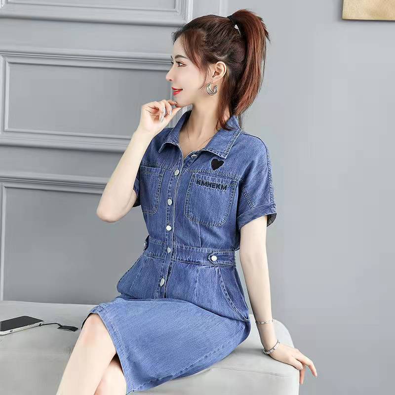 Đầm Denim Tay Ngắn Ôm Eo Phong Cách Thời Trang Mới 2022 Dành Cho Nữ