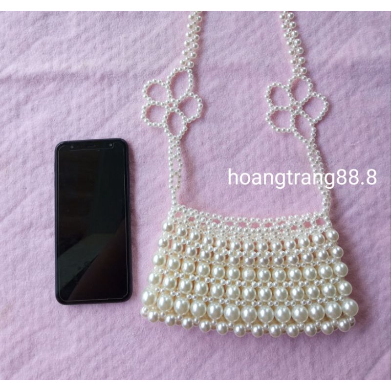 Túi xách tay/ kẹp nách kết hạt cườm giả ngọc trai handmade dễ thương