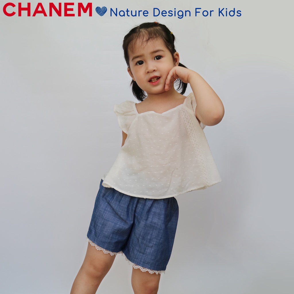 Áo cho bé gái tay cánh tiên phối ren điệu đà chất liệu thô boi nảy hạt cho bé từ 1 - 10 tuổi - CHANEM - Nature Design