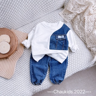 Bộ da cá phối jean 1 bên bé trai