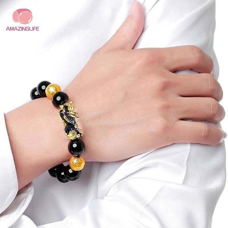 Vòng Tay Chuỗi Hạt Đá Obsidian Đen Co Giãn 10 / 12 / 14mm Có Thể Điều Chỉnh Kích Thước Dành Cho Nam Và Nữ