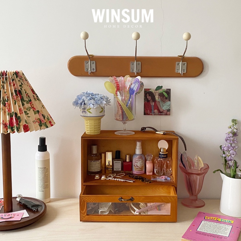 Tủ gỗ đựng đồ trang điểm có ngăn kéo phong cách vintage - winsum.decor