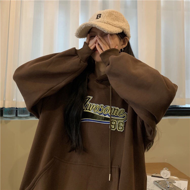 Áo HOODIE màu trơn họa tiết chữ Ulzzang UNISEX D36
