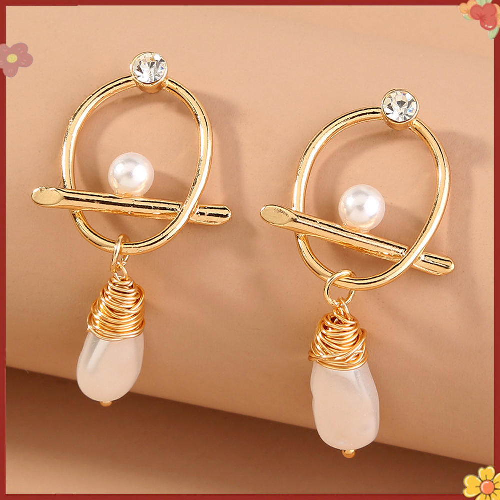 2 Bông Tai Đính Ngọc Trai Nhân Tạo Đơn Giản Cho Nữ