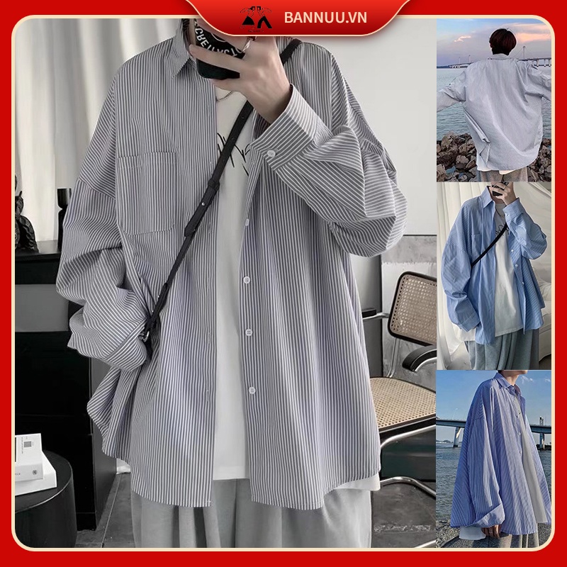 áo sơ mi nam Áo sơ mi unisex phong cách Hàn Quốc thể thao áo sơ mi nữ tiếng Nhật Sọc sơ mi nữ form rộng áo sơ mi trắng