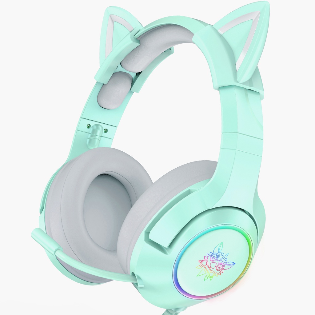 ONIKUMA K9 Tai nghe chơi game tai mèo màu xanh lá dễ thương có micro, cho máy tính, điện thoại PC PS5, PS4, Xbox.