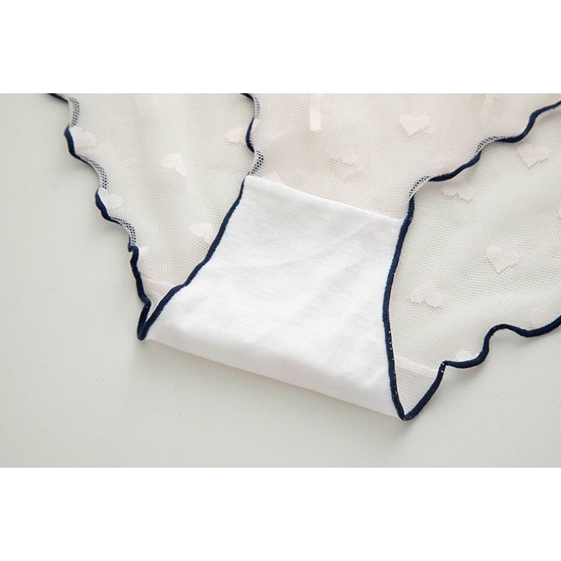 Quần Lót Ren Mỏng Siêu Sexy Phối Nơ Cạp Kèm Hoạ Tiết Trái Tim h006