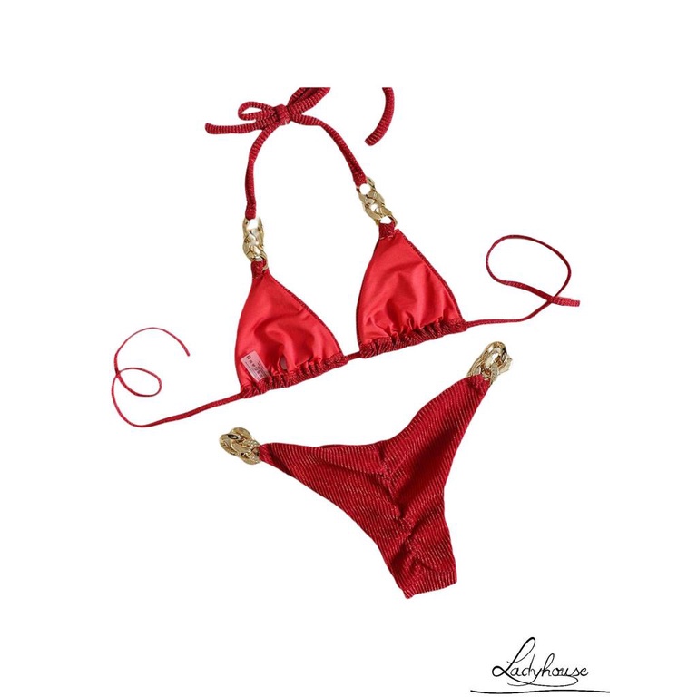 Đồ bơi bikini kiểu dây đeo cổ quần lót lọt khe lưng thấp thời trang mùa hè dành cho nữ