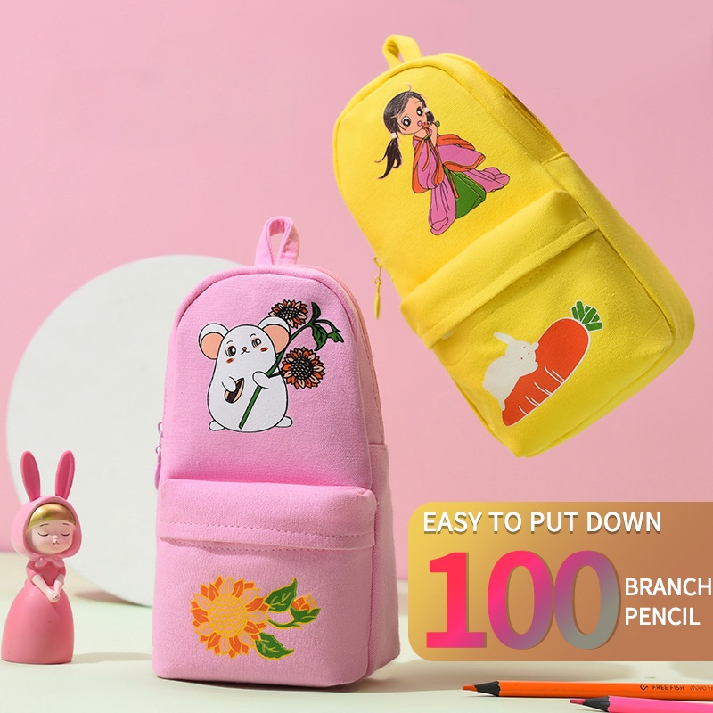 Túi Đựng Bút Chì Vải Canvas Cỡ Lớn In Họa Tiết Hoạt Hình AKKU Dễ Thương Cho Bé