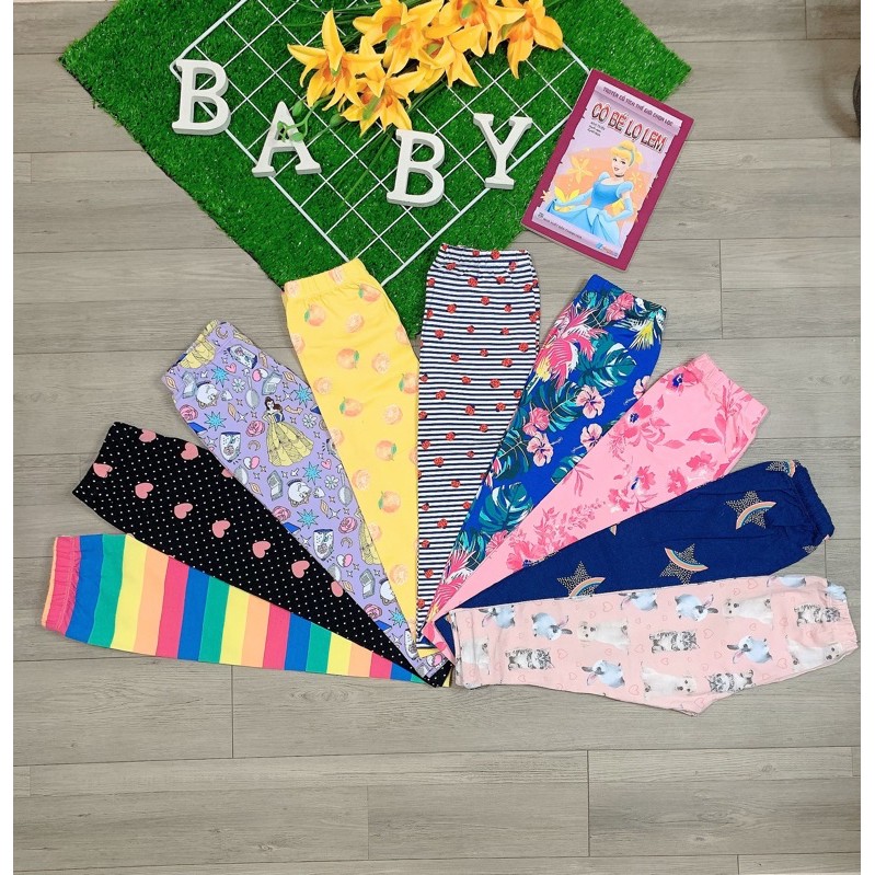 Set 5 quần legging bé gái siêu mềm co giãn 4 chiều họa tiết xinh xắn