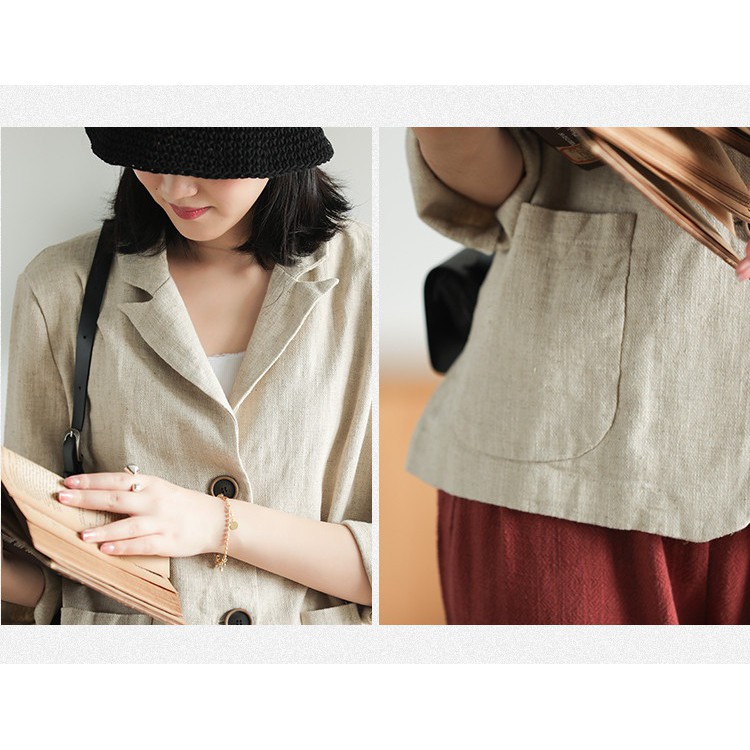 Áo vest Blazer Linen nữ 1 lớp, chất vải linen mềm mại, thời trang thu đông. | BigBuy360 - bigbuy360.vn
