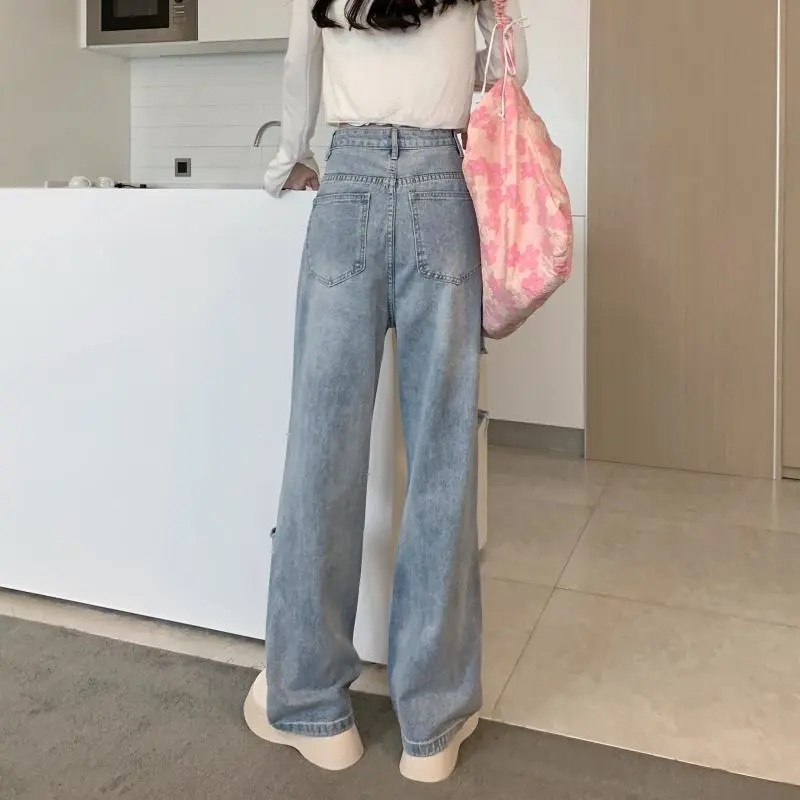 SUXI Quần Jeans Dài Ống Rộng Màu Sắc Nhã Nhặn Dành Cho Nữ