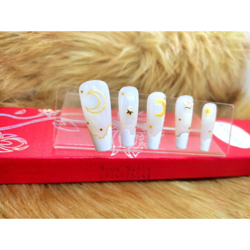 nailbox press on nail white cloudy móng úp thiết kế mây trắng inbox chọn size &amp; shape