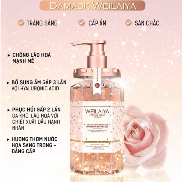 [Sẵn Hàng] Sữa Tắm Nước Hoa Weilaiya Chính Hãng Tủy Mật Hoa Hồng Damask 450ml Hương Thơm Quyến Rũ Thơm Lâu Hơn Nước Hoa