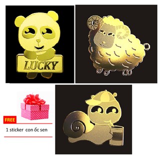 Bộ 2 sticker dán điện thoại : Con Gấu + con cừu tặng 1 ốc sên chắn sóng điện từ